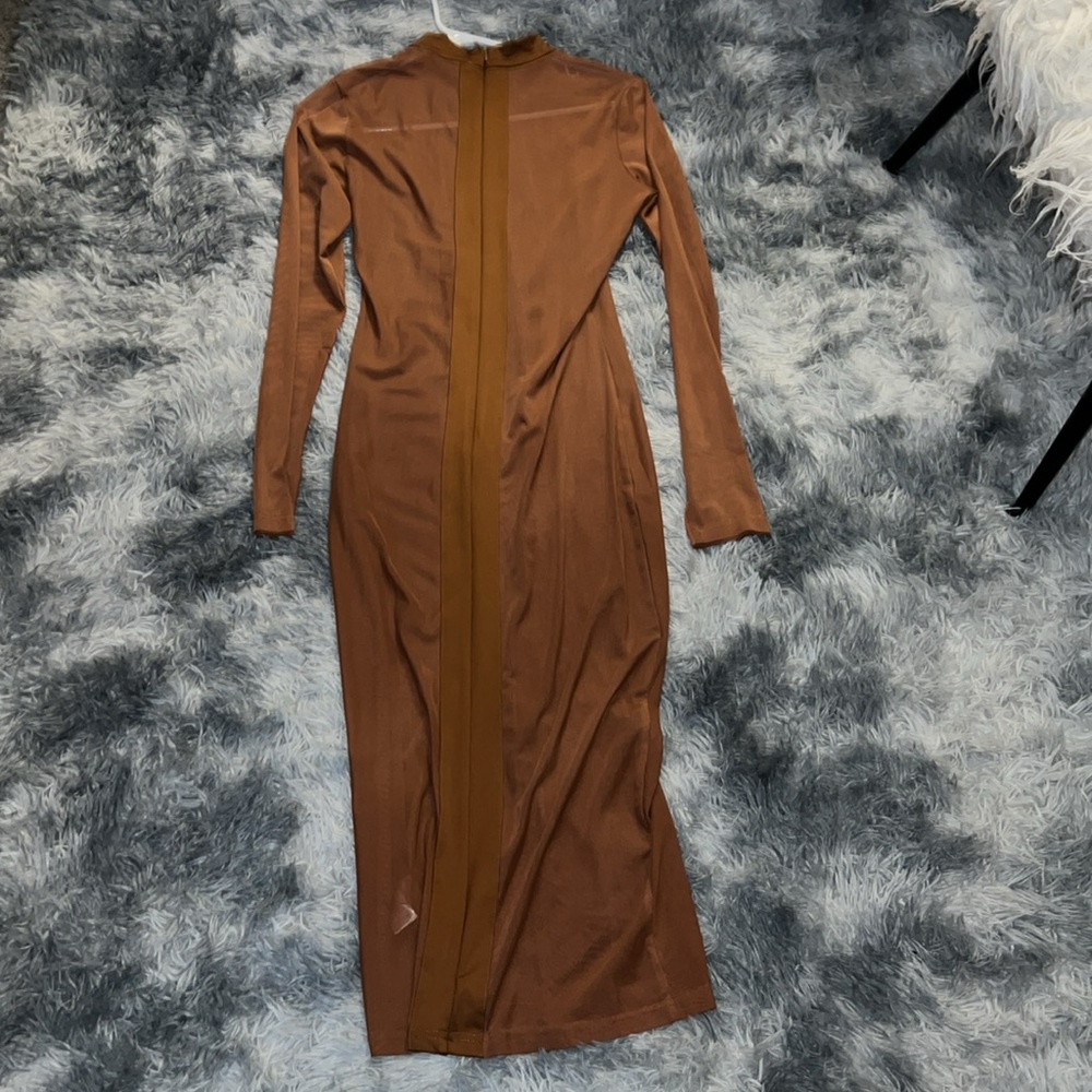Mesh Brown Midi Dress - Picture 5 of 6